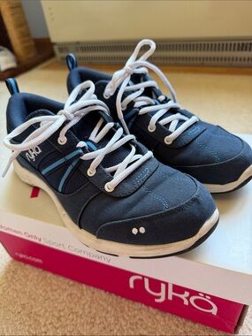 Ryka Womens Navy and White Lace-Up Athletic Sneakers